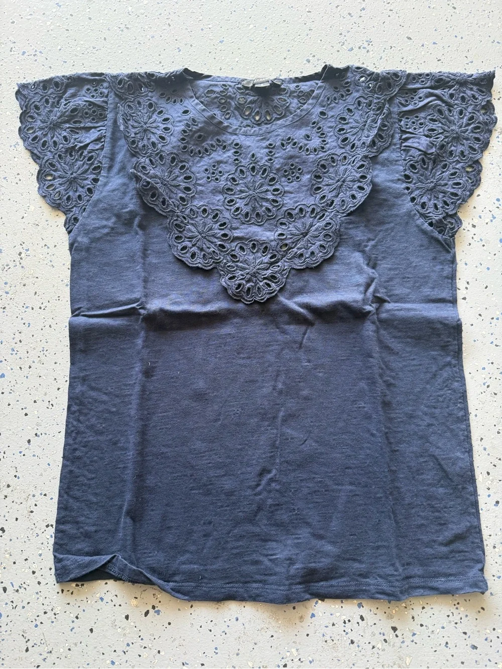 J. Crew Navy Blue Short Sleeve Eyelet Yoke Tee
